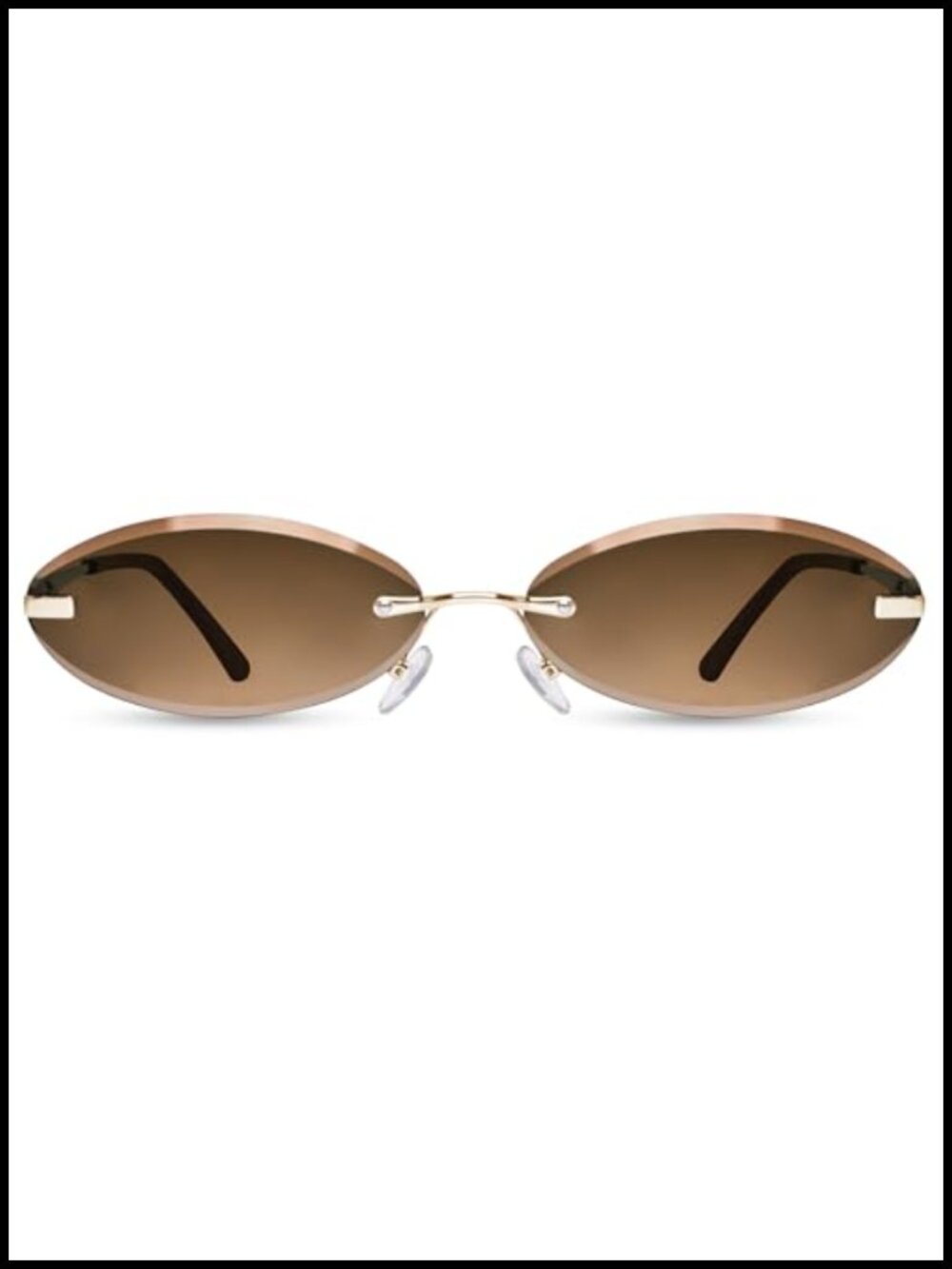 Rimless Oval Sunglasses with UV400 Protection Trendy Metal Frame - Picture 1 of 6